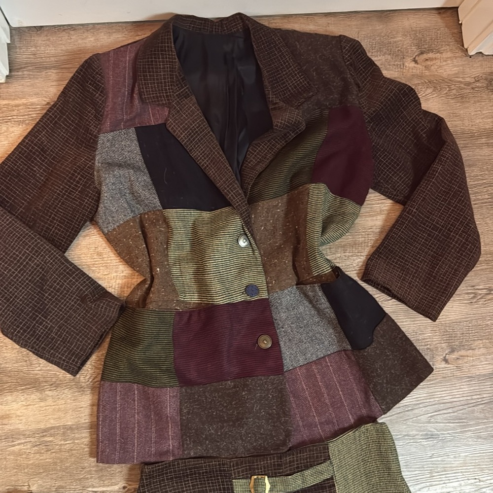 Vintage 1ofakind Designer California 2 piece multipattern tweed skirt & jacket - Picture 2 of 8